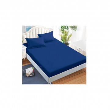 Lenjerie de pat cu elastic, tesatura tip finet, uni, pat 2 persoane, bleumarin, 6 piese, FNE-189 - Img 2