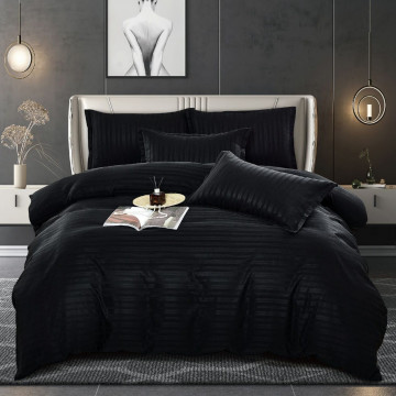 Lenjerie de pat, damasc, negru, 6 piese, pat 2 persoane, Jo-Jo, DM-061 - Img 1
