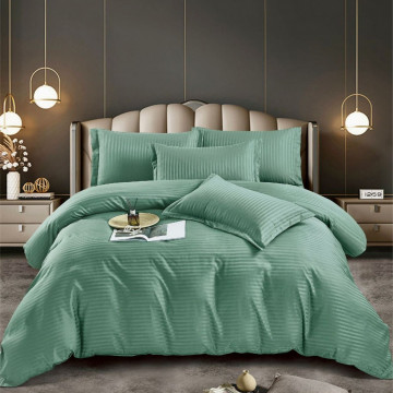 Lenjerie de pat, damasc, uni, verde deschis, 6 piese, pat 2 persoane, Jo-Jo - Img 1