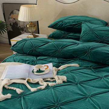 Lenjerie de pat din catifea, cu pliuri, 4 piese, pat 2 persoane, verde, LCPJ-02 - Img 3