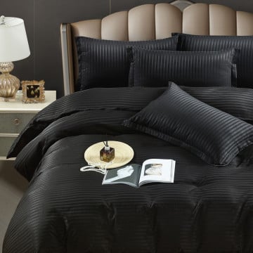 Lenjerie de pat dublu, cu elastic, damasc, negru, 6 piese, DME-02 - Img 2