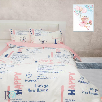 Lenjerie de pat pentru copii, 100% bumbac, tesatura satin, alb / roz, Roxyma Dream Happy - Img 2
