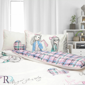Lenjerie de pat pentru copii, 100% bumbac, tesatura satin, alb / roz, Roxyma Dream Sara - Img 3