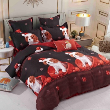 Lenjerie Finet 4 Piese | Model Cățel Moș Crăciun | Pat 1 Persoană | Jojo Home