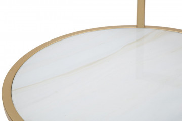 Masuta auxiliara carrara alb/aurie din metal si MDF, ∅ 38 cm, Glam Sofy Mauro Ferretti - Img 5