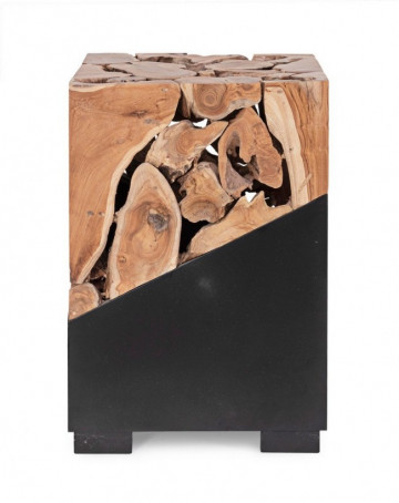 Masuta de cafea neagra din Lemn de Teak si metal, 40x40x60 cm, Grenada Bizzotto - Img 4