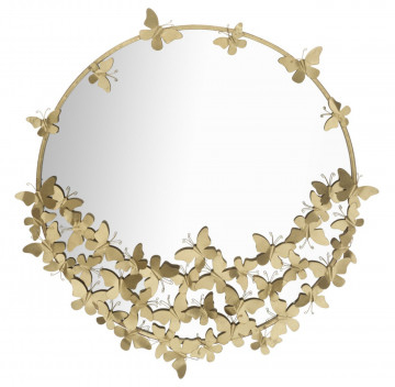 Oglinda decorativa aurie cu rama din metal, ∅ 91 cm, Glam Butterflies Mauro Ferretti - Img 1
