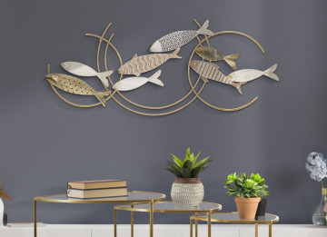 Panou decorativ maro/alb din metal si MDF, 143x5x61,6 cm, Fish Mauro Ferretti - Img 5