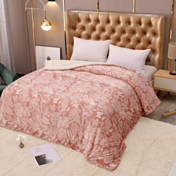 Patura cocolino dubla cu blanita, pat 2 persoane, alb / roz, PDBJ-95