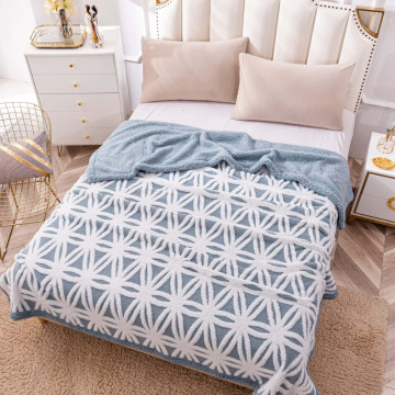 Patura cocolino dubla, model relief, pat 2 persoane, bleu / alb, PDBP-20