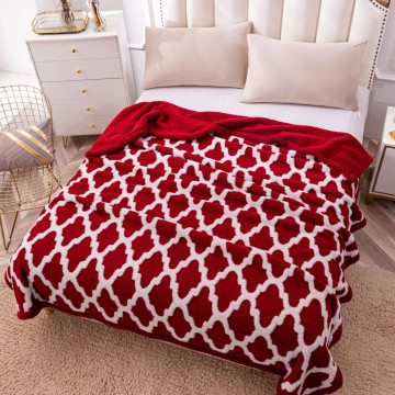 Patura cocolino dubla, model relief, pat 2 persoane, rosu / alb, PDBP-17