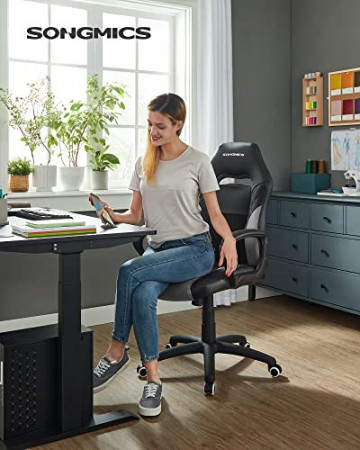 Scaun de birou ergonomic cu recliner, piele ecologica, negru, Songmics - Img 2