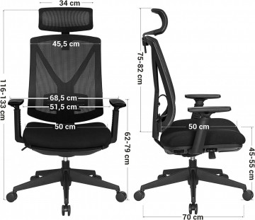 Scaun de birou ergonomic cu recliner, textil / metal, negru, Songmics - Img 7