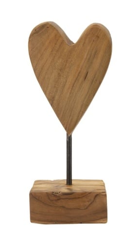 Sculptură Cuore din Teak Reciclat, 10x10x25 cm , Mauro Ferretti - Img 1