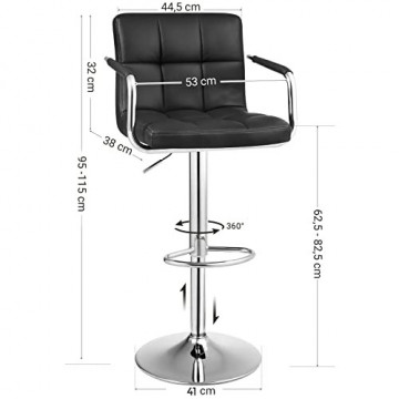 Set 2 scaune bar, 44.5 x 38 x 95-115 cm, piele ecologica / metal, negru, Songmics - Img 3