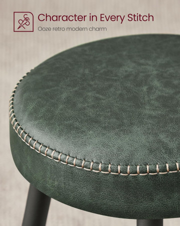 Set 2 scaune bar, 51.6 x 51.6 x 76.2 cm, piele ecologica / metal, verde / negru, Vasagle - Img 7