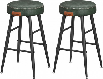 Set 2 scaune bar, diametru 33 cm, piele ecologica / metal, negru / verde, Vasagle - Img 1