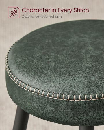 Set 2 scaune bar, diametru 33 cm, piele ecologica / metal, negru / verde, Vasagle - Img 7