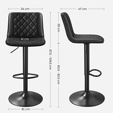 Set 2 scaune bar negre din piele ecologica si metal, 41x47x87.5 cm Vasagle - Img 4