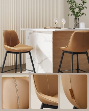 Set 2 scaune de bar, 50 x 49,5 x 87,5 cm, metal / piele ecologica, caramel / negru, Vasagle - Img 7