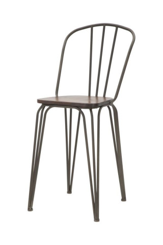 Set 2 scaune de bar maro/gri inchis din lemn de Ulm si metal, Harlem Mauro Ferretti - Img 3