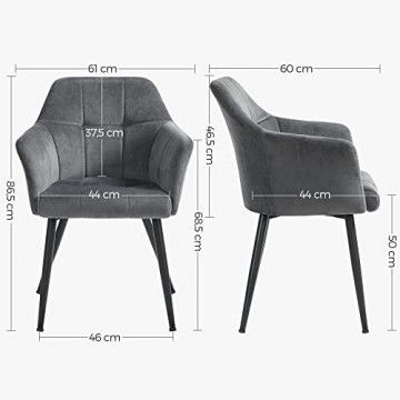 Set 2 scaune dining / bucatarie, 61 x 60 x 86,5 cm, metal / catifea, gri, Songmics - Img 3
