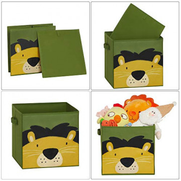 Set 3 cutii de depozitare pentru copii, 30 x 30 x 30 cm, textil, verde / roz, Songmics - Img 8