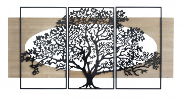 Set 3 decoratiuni de perete din metal si MDF, 176 x 2 x 90 cm, Tree Mauro Ferreti