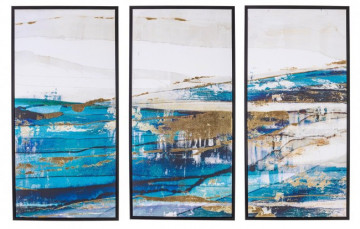 Set 3 tablouri decorative multicolore din lemn de Pin si panza, 40x3,2x80 cm, Galeria Abstract Bizzotto - Img 1