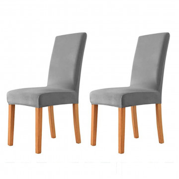 Set 6 huse elastice pentru scaun, catifea, gri deschis, HCJS-07 - Img 2