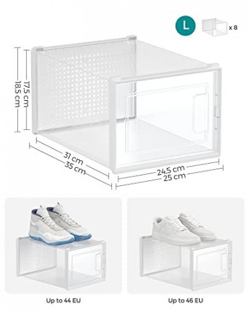 Set 8 cutii pentru depozitare incaltaminte, polipropilena, alb / transparent, Songmics - Img 4
