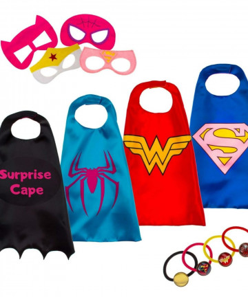 Set costume supereroi pentru fete, 4 pelerine si masti, multicolor - Img 1