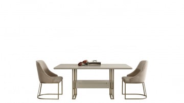 Set dining cu masa, 6 scaune, comoda si oglinzi RIVA din MDF crem cu picioare metalice - Img 8