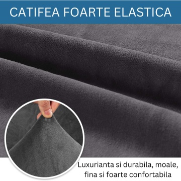 Set huse elastice din catifea pentru canapea 3 locuri + 2 fotolii, cu brate, gri, HCCJS-02 - Img 11