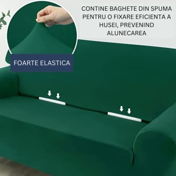 Set huse elastice din catifea pentru canapea 3 locuri + 2 fotolii, cu brate, verde, HCCJS-07 - Img 14