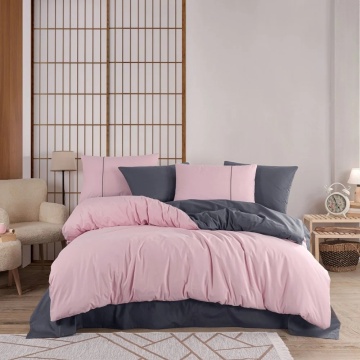 Set lenjerie de pat bumbac poplin 100% Diamond | Hobby Home | somon & antracit | uni bicolor | 4 piese | 2 persoane