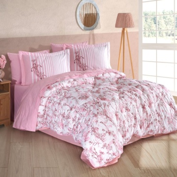 Set lenjerie pat dublu bumbac poplin roz | Healing Stones Yakut | 4 piese | Hobby Home