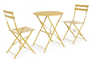 Set masa si scaune pliabile pentru gradina 3 piese galben din metal, Wissant Bizzotto - Img 1