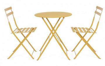 Set masa si scaune pliabile pentru gradina 3 piese galben din metal, Wissant Bizzotto - Img 4