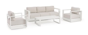 Set mobilier de gradina, 4 piese, metal / textil, alb / bej, Moses Bizzotto - Img 1