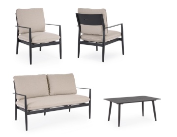 Set mobilier de gradina, 4 piese, metal / textil, negru / bej, Nebula Bizzotto - Img 3