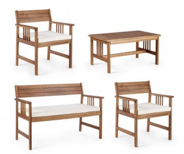 Set mobilier gradina 4 piese crem/natural din stofa si lemn de Acacia, Noemi Bizzotto - Img 2