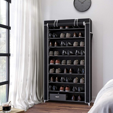 Suport pantofi cu 9 rafturi, 88 x 28 x 160 cm, metal / textil, negru, Songmics - Img 4