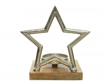 Suport pentru lumanare Star, Decoris, 15x19.5x21 cm, aluminiu, argintiu rustic - Img 1