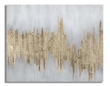 Tablou decorativ auriu/gri din lemn de Pin si panza, 100x2,8x80 cm, Goldage Mauro Ferretti - Img 1