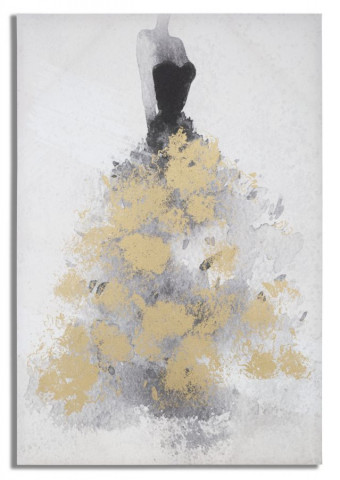 Tablou decorativ multicolor din lemn de Brad si panza, 80x3x120 cm, Gold Dancer Mauro Ferretti - Img 1