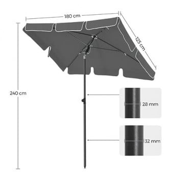 Umbrela de gradina gri din poliester si metal, 180x125 cm, Vasagle - Img 9