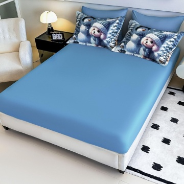 cearceaf bleu cu fețe de pernă imprimeu Crăciun Jojo Home