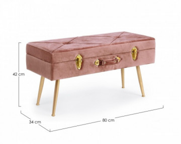 Bancheta cu spatiu pentru depozitare roz antic/auriu din catifea si metal, 80 cm, Polina Bizzotto - Img 2
