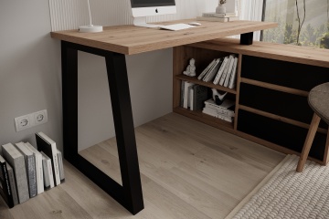 Birou de colț IWO II – 135x115x75.2 cm – Stejar Artisan / Negru – imagine de catalog suplimentară